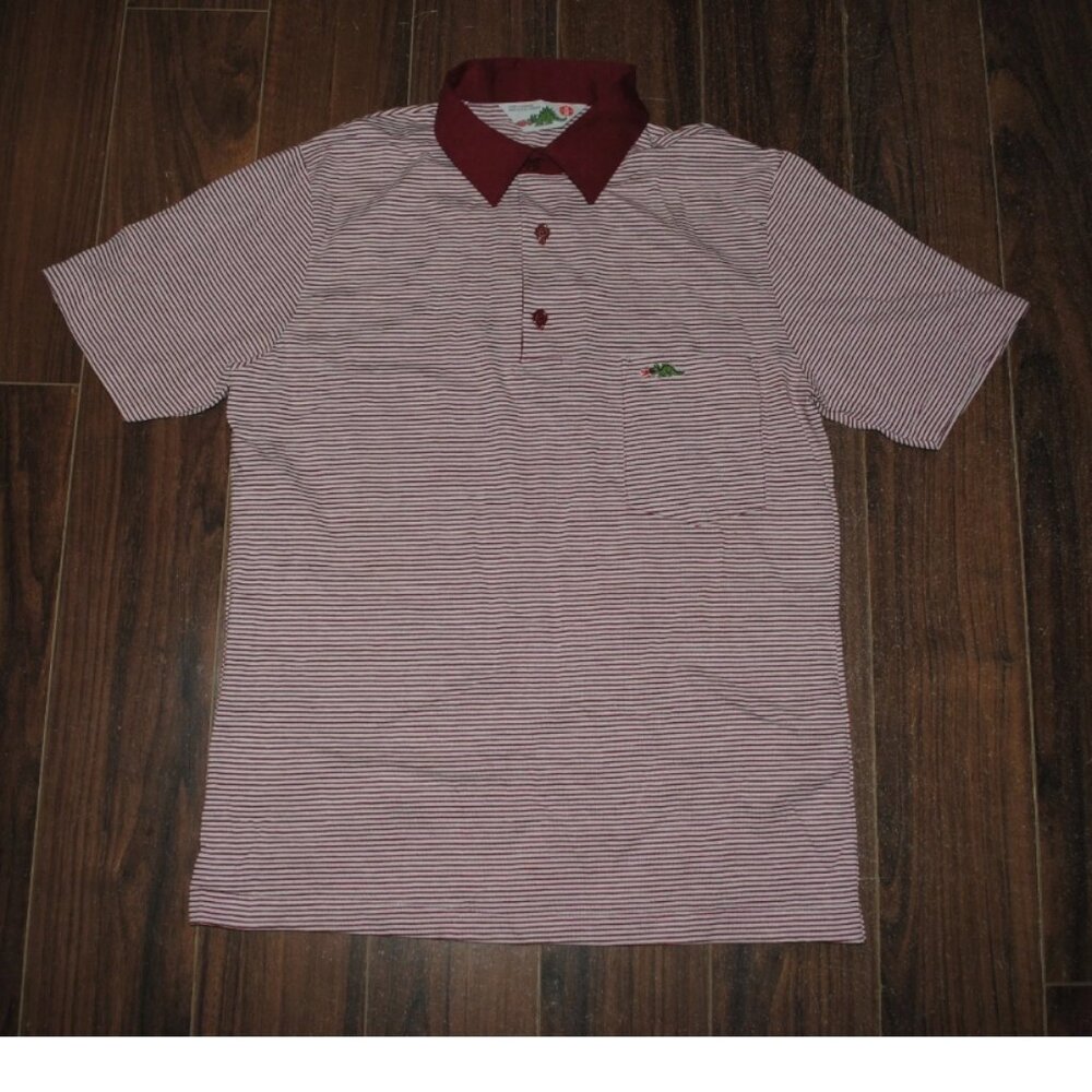 Vintage 80's Dragon Striped Crimson Polo Shirt Medium Chest 38"
